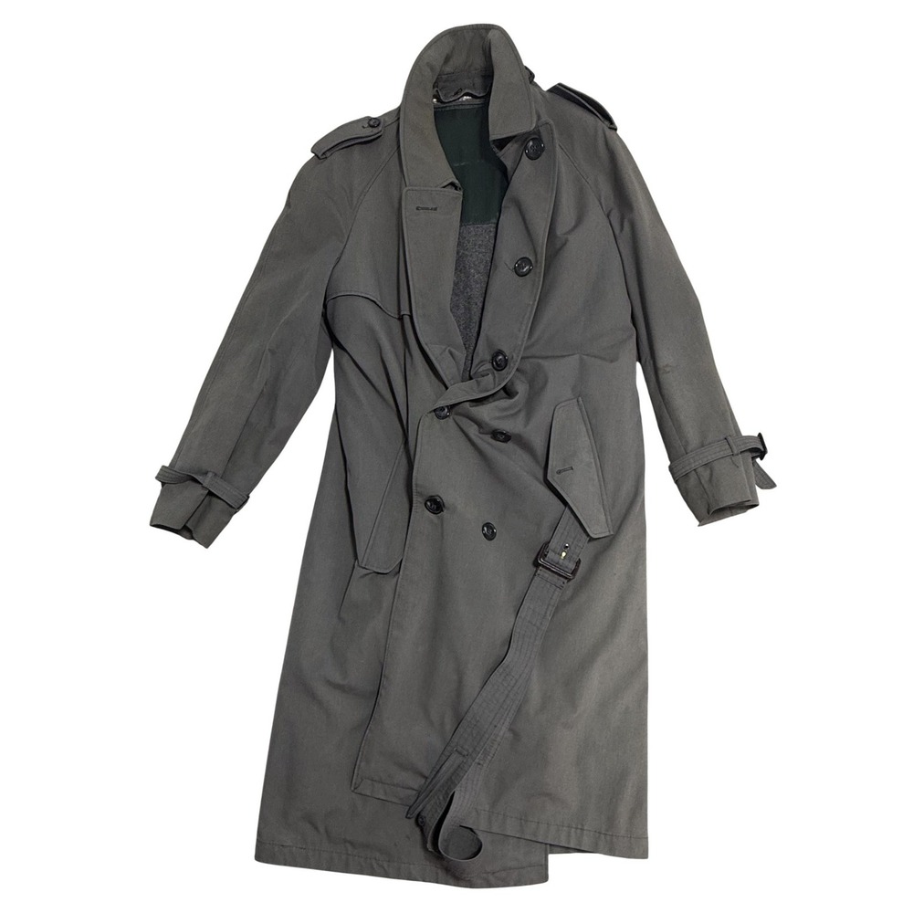 Vintage Bradley Jons Trench Coat Mens 40 Gray Belted Wool‎ Liner Rain Classic